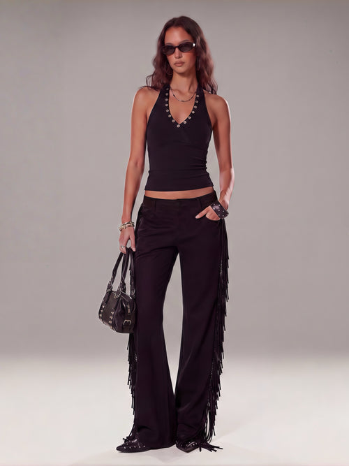 Western Cowgirl Fringe Flare Pants