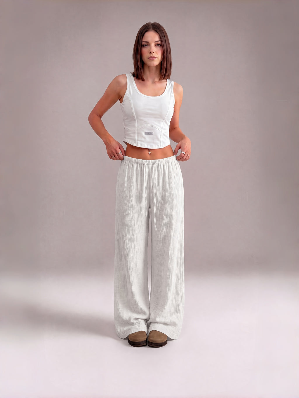 Women's  Minimalist Wide Leg Pants with Adjustable Drawstring Waist