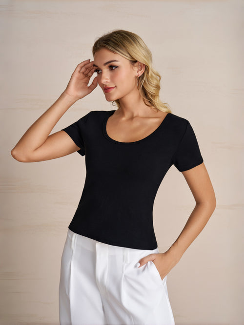 Versatile Ribbed Scoop Neck Slim Top for Daily Wear