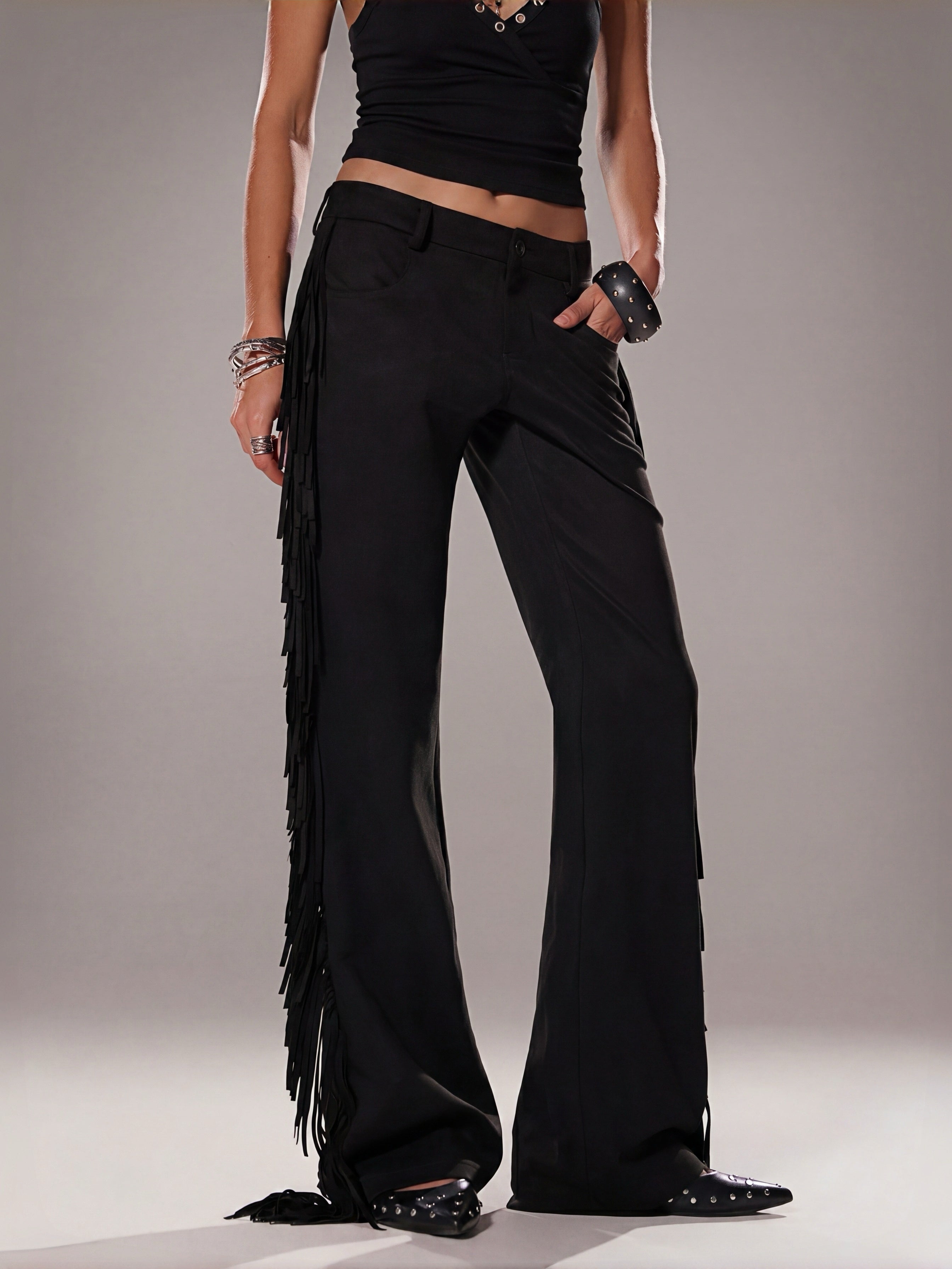 Western Cowgirl Fringe Flare Pants