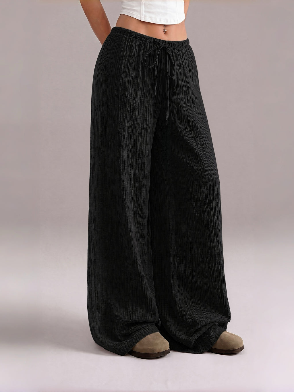 Women's  Minimalist Wide Leg Pants with Adjustable Drawstring Waist