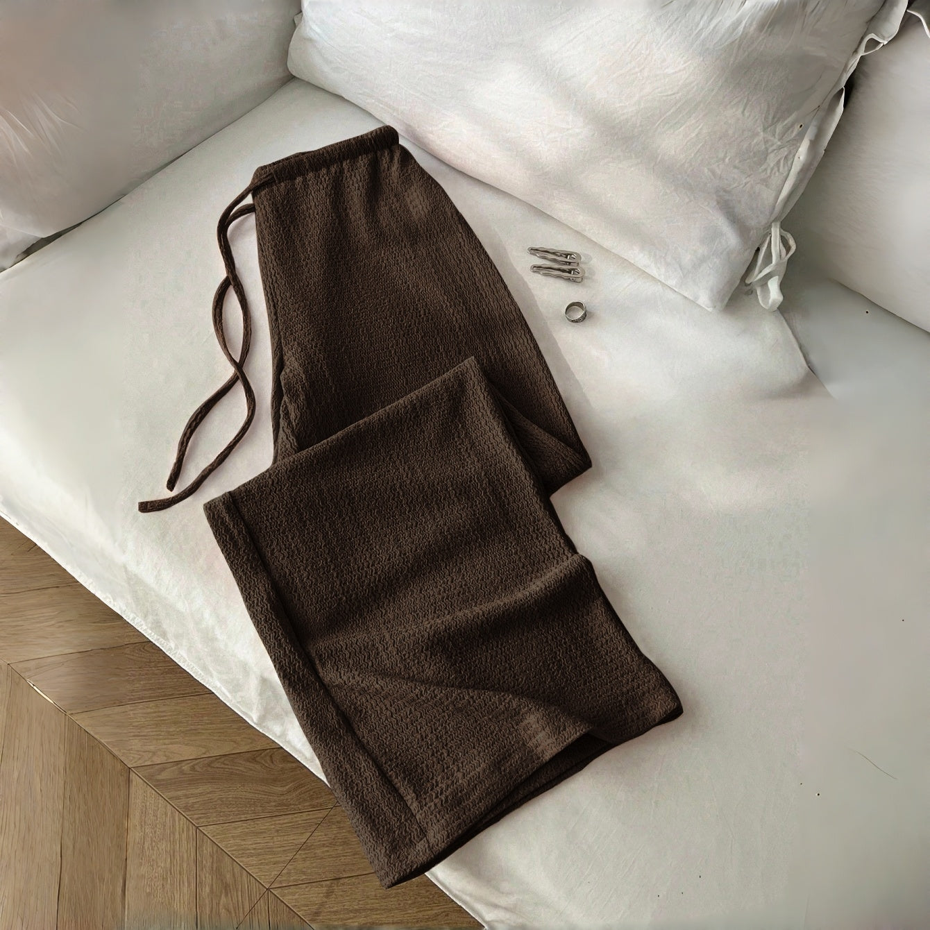 Women's  Minimalist Wide Leg Pants with Adjustable Drawstring Waist