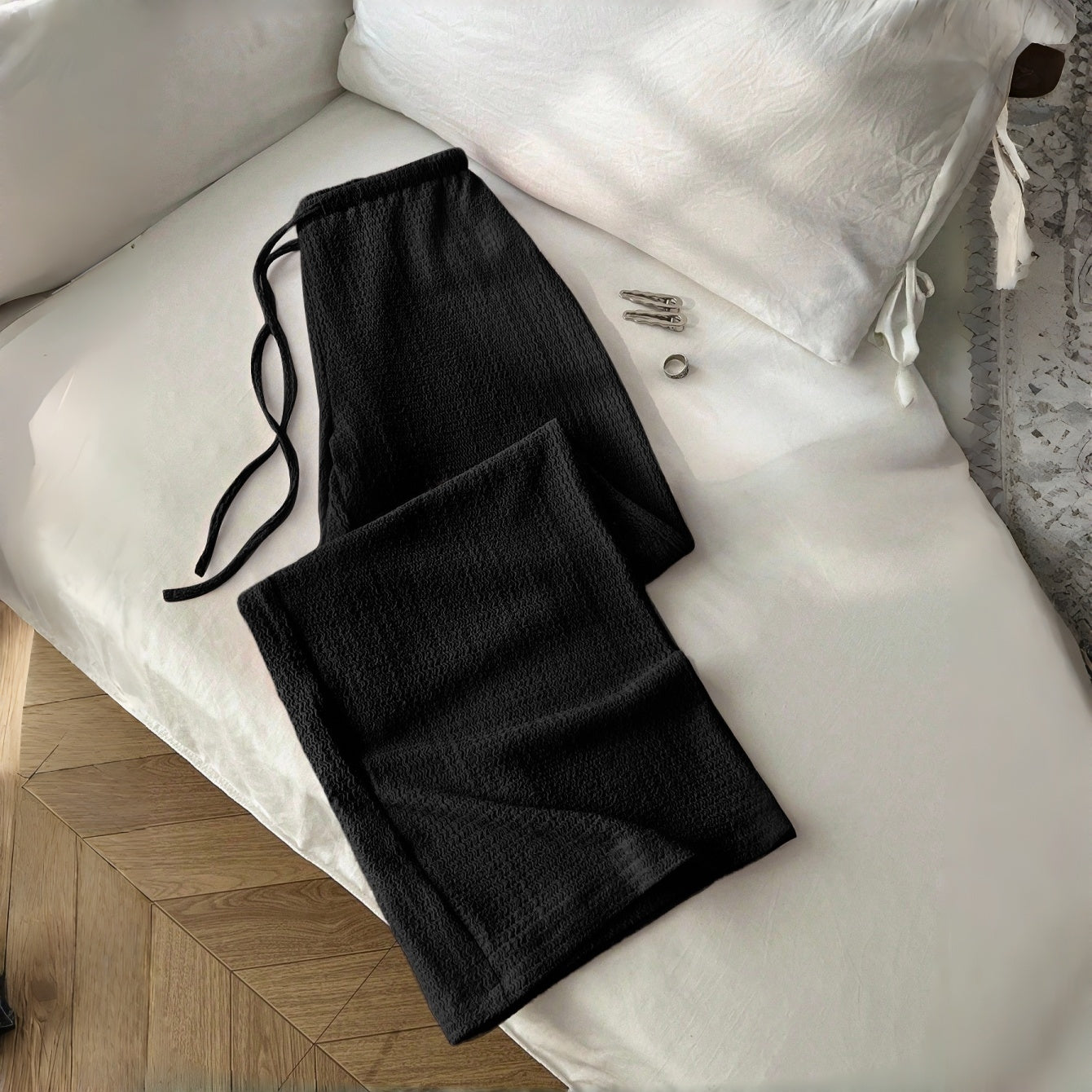 Women's  Minimalist Wide Leg Pants with Adjustable Drawstring Waist