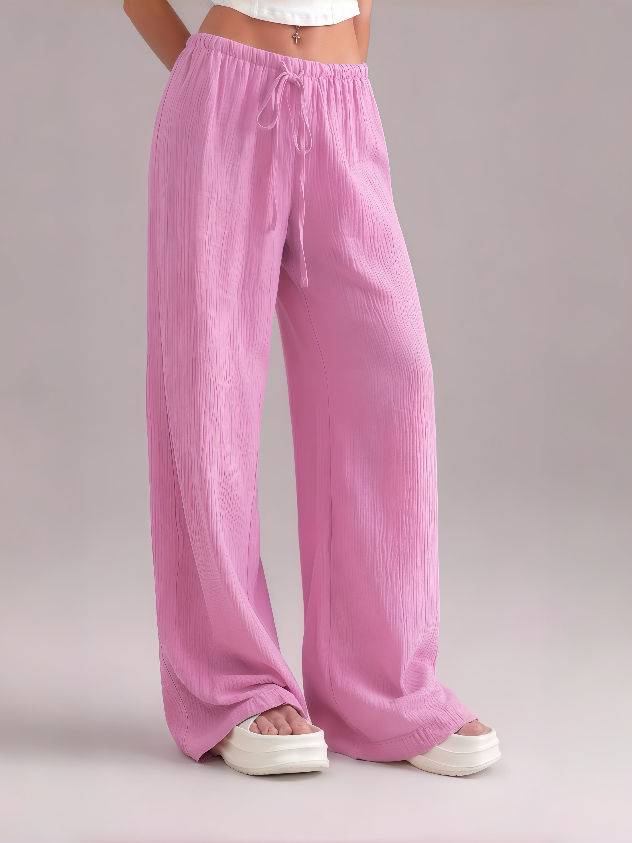 Women's  Minimalist Wide Leg Pants with Adjustable Drawstring Waist