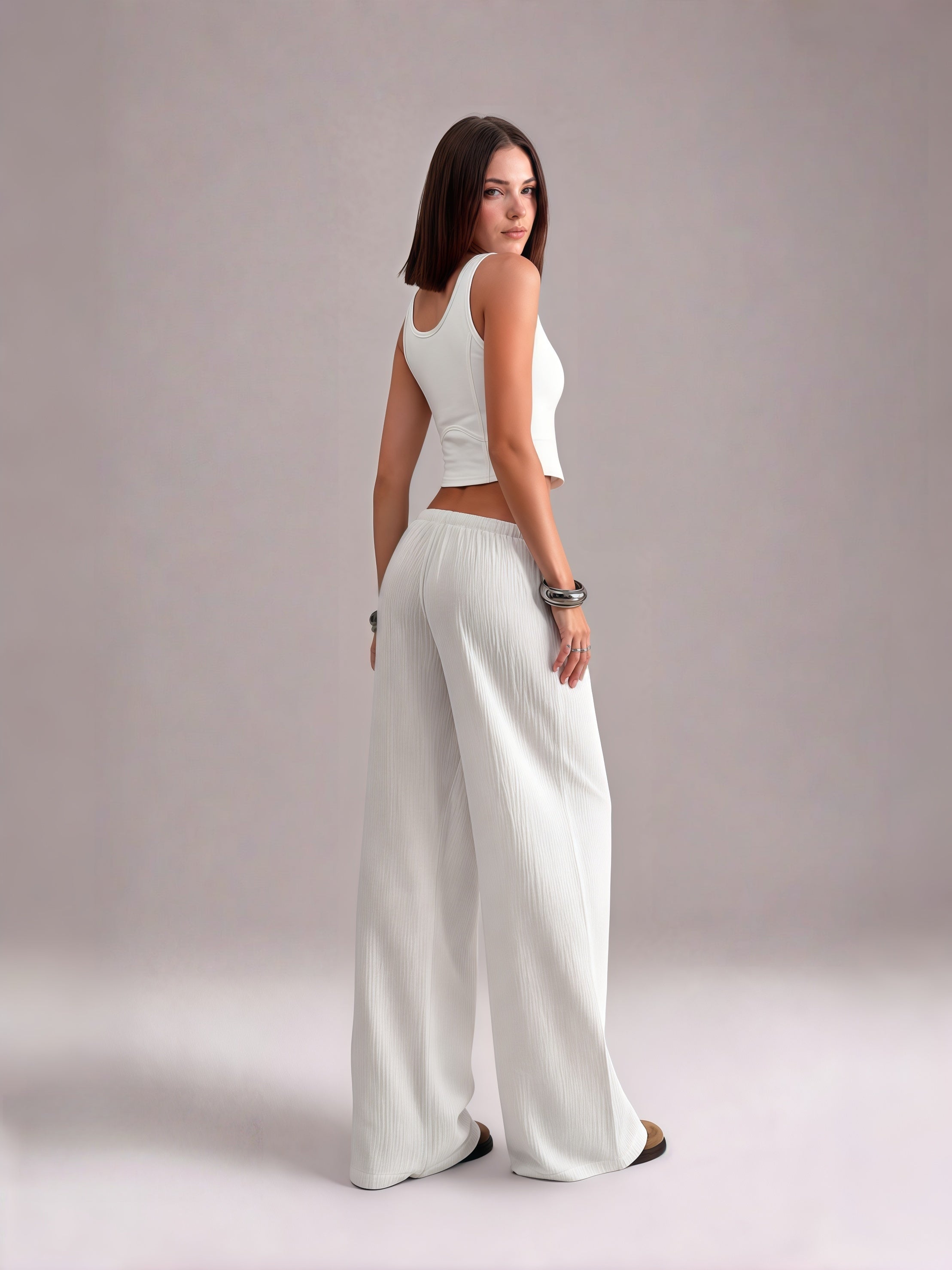 Women's  Minimalist Wide Leg Pants with Adjustable Drawstring Waist