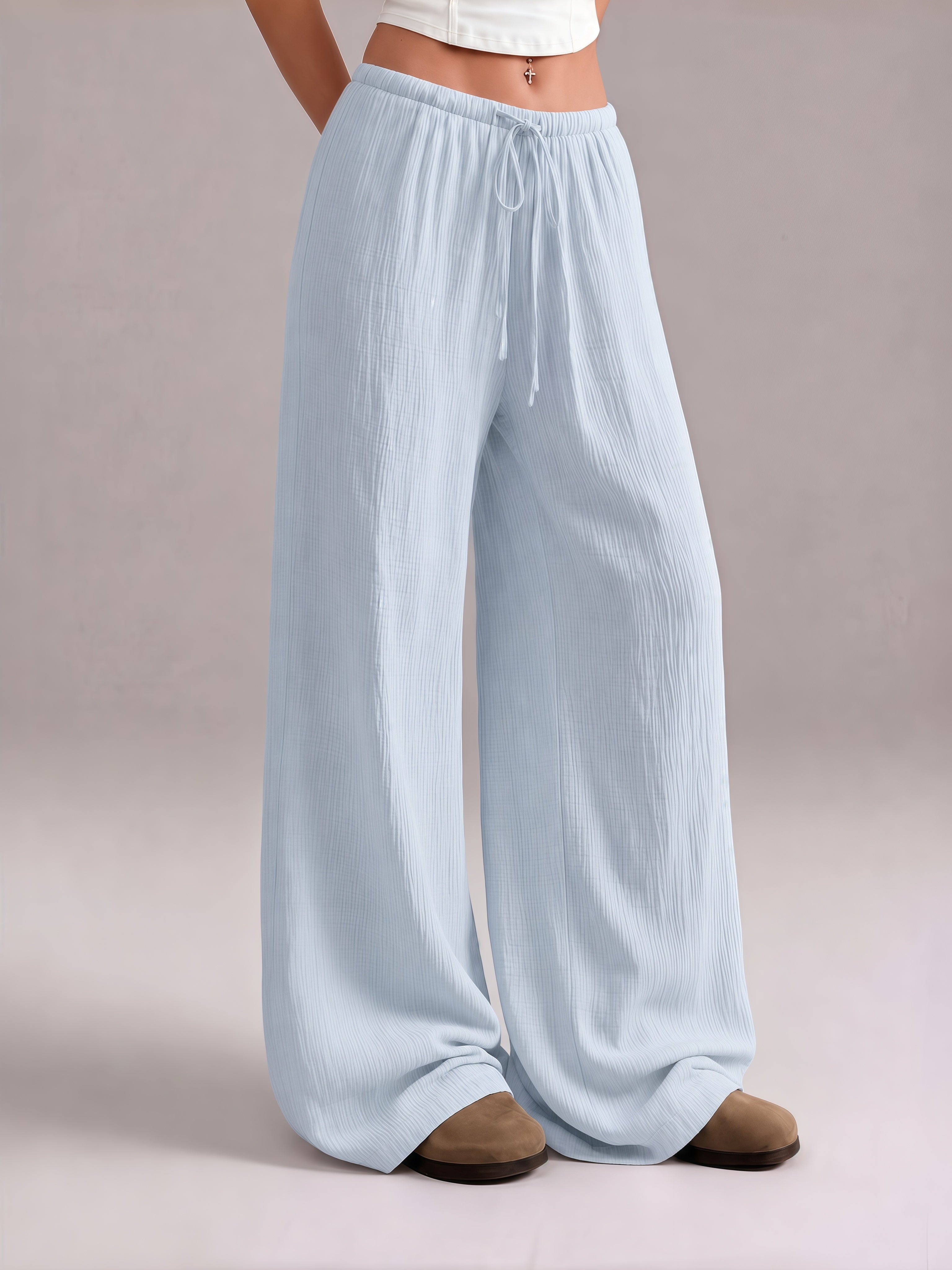 Women's  Minimalist Wide Leg Pants with Adjustable Drawstring Waist