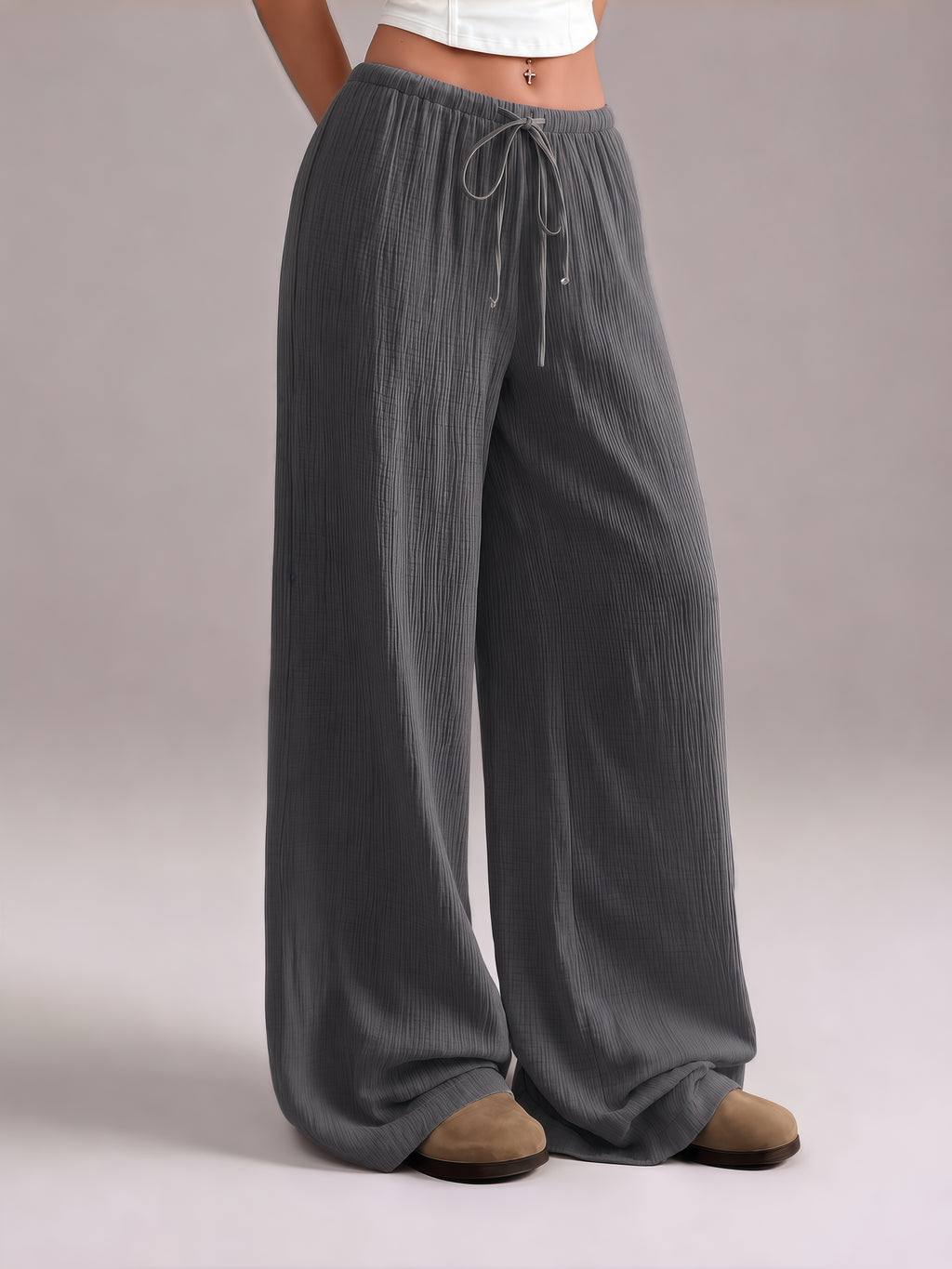 Women's  Minimalist Wide Leg Pants with Adjustable Drawstring Waist