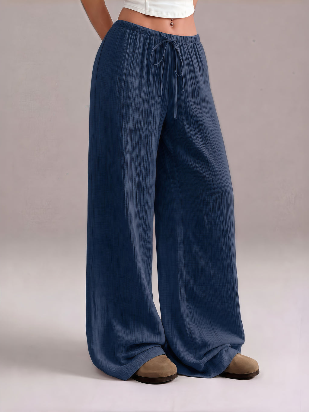 Women's  Minimalist Wide Leg Pants with Adjustable Drawstring Waist