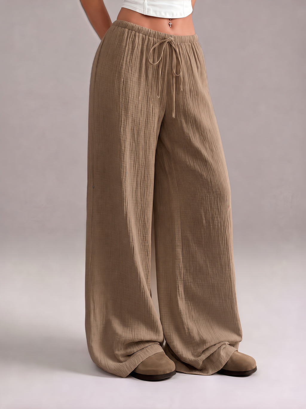 Women's  Minimalist Wide Leg Pants with Adjustable Drawstring Waist