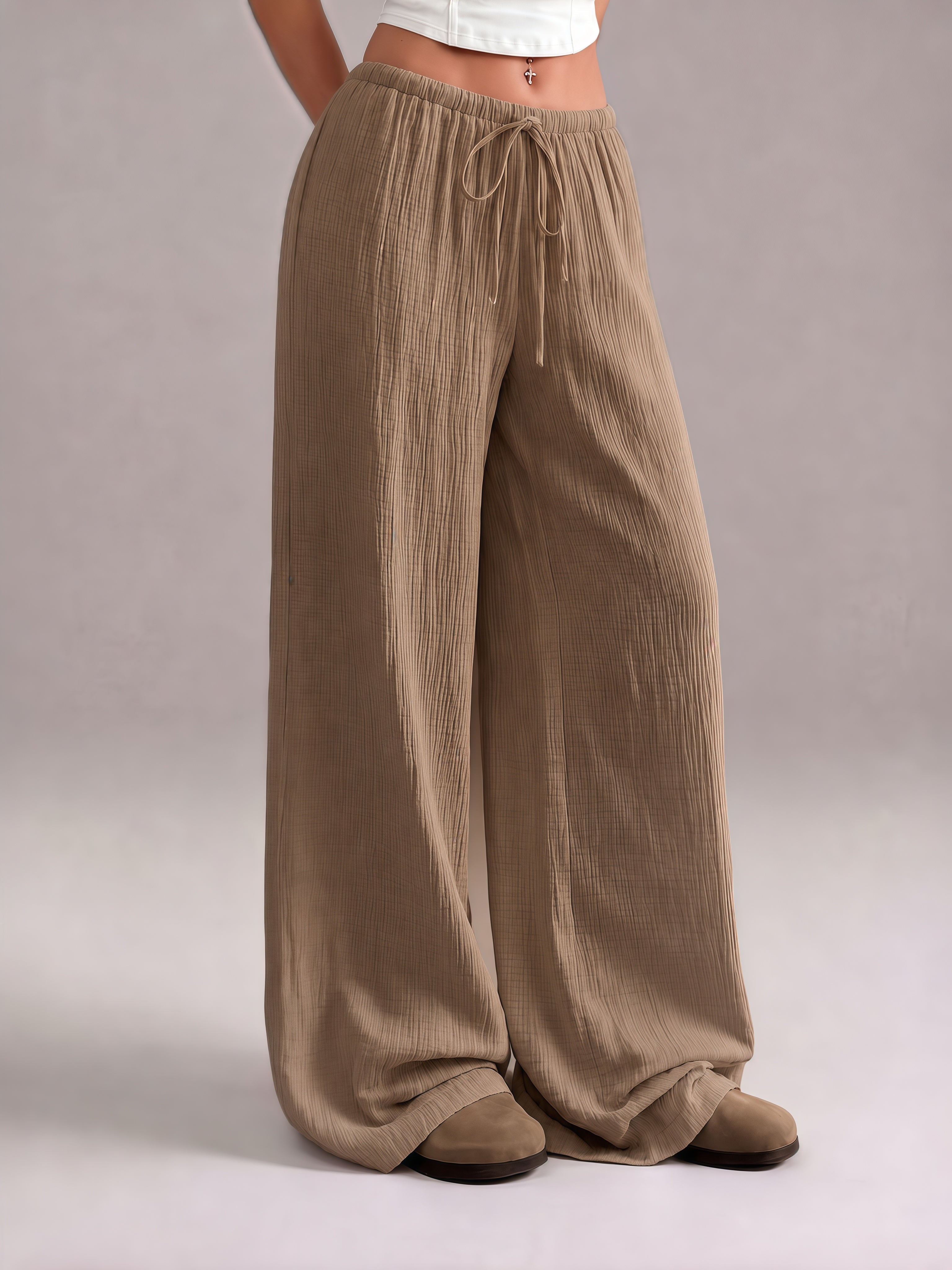 Women's  Minimalist Wide Leg Pants with Adjustable Drawstring Waist